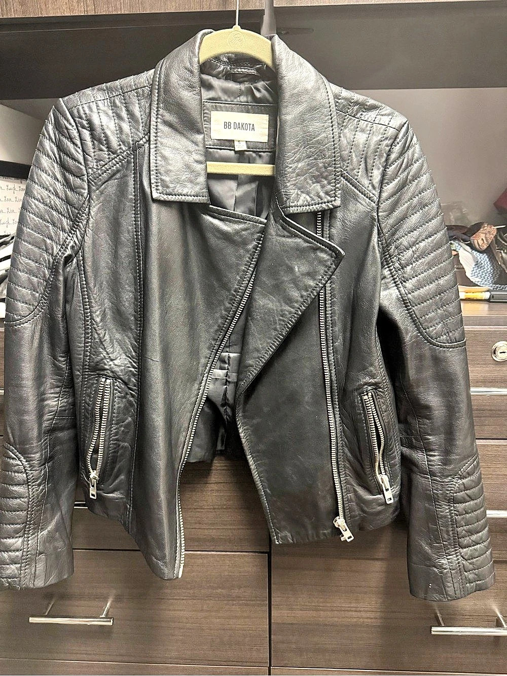 BB Dakota Quilted Leather Moto Jacket in Black
